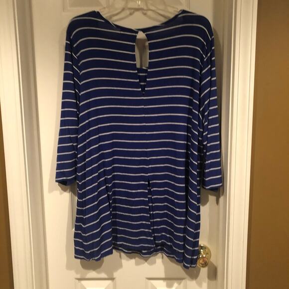 Molly & Isadora blue with white stripes long sleeve tunic sized 1X - Picture 6 of 7